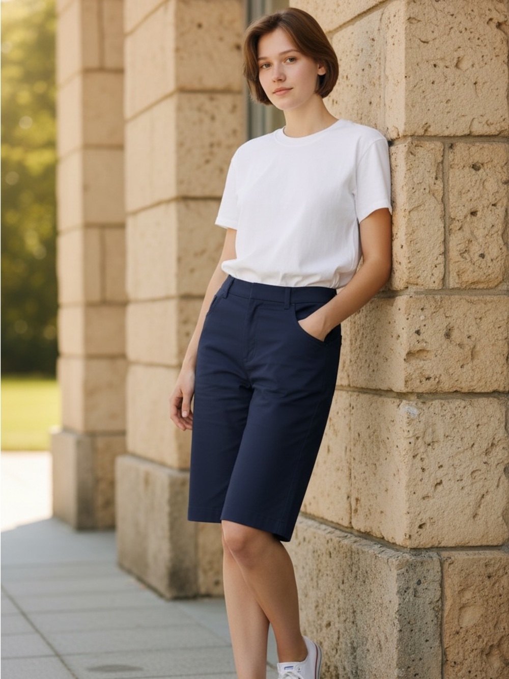 Chico's Deep Navy Tailored Bermuda Shorts